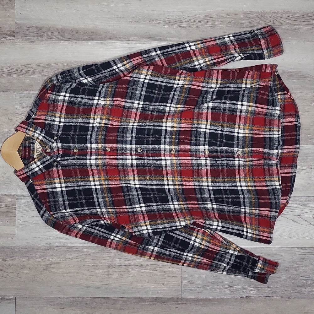 Red Head Mens L‎ Red Black Plaid Long Sleeve Collared Button Down Western